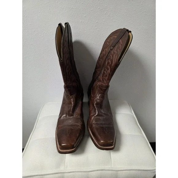 Moonshine Spirit Men's 10D Brown Leather Western Cowboy Boots Square Toe - Picture 3 of 12